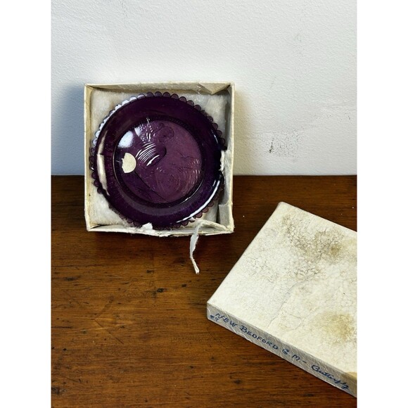 Vintage Pairpoint Glass Cup Plate Purple New Bedford Glass Museum Original Box - Picture 1 of 6